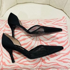 O4-Nina Black Dressy/Cocktail Shoes with Black Rhinestones and Mesh Sides
